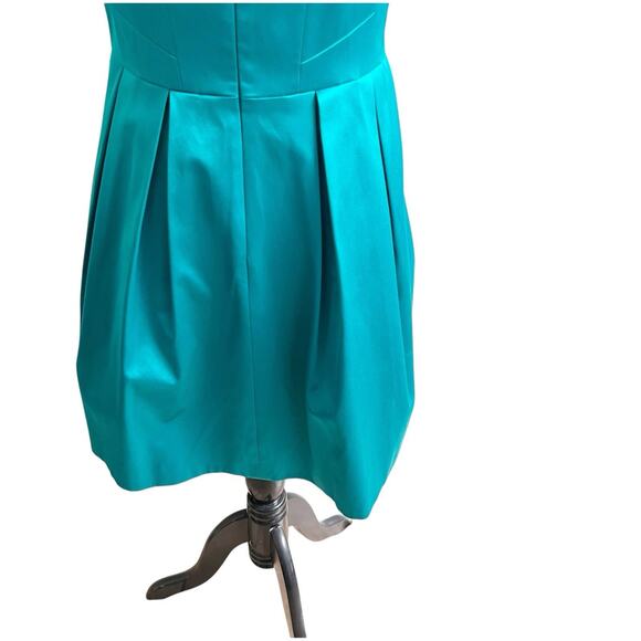 Karen Millen Satin Skater Dress Size 10 Fit & Flare Teal Blue Party Cocktail - Picture 7 of 10